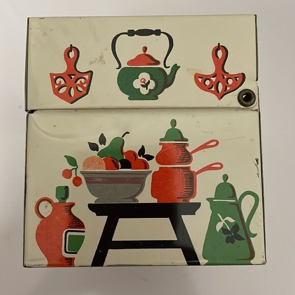 Vtg Kitschy mid Century Stylecraft tin recipe box - Picture 5 of 9